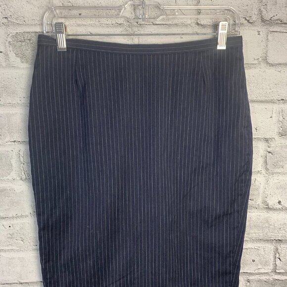 Vintage 90s Holt Renfrew Navy Pinstripe Straight Pencil Skirt - Picture 2 of 12